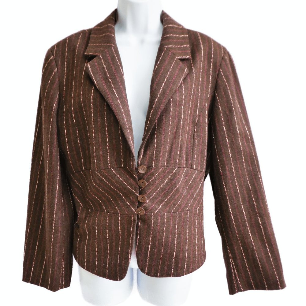 J. Jill Brown Pinstripe Fitted Blazer